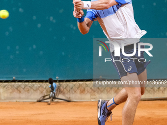 Vilius Gaubas from Lithuania is in action during the Internazionali di Verona - ATP Challenger 100 tennis tournament at Sports Club Verona i...