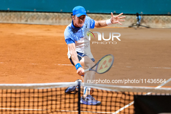 Vilius Gaubas from Lithuania is in action during the Internazionali di Verona - ATP Challenger 100 tennis tournament at Sports Club Verona i...