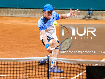 Vilius Gaubas from Lithuania is in action during the Internazionali di Verona - ATP Challenger 100 tennis tournament at Sports Club Verona i...