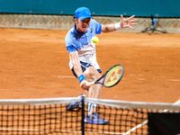 Vilius Gaubas from Lithuania is in action during the Internazionali di Verona - ATP Challenger 100 tennis tournament at Sports Club Verona i...