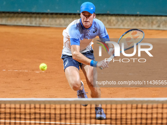 Vilius Gaubas from Lithuania is in action during the Internazionali di Verona - ATP Challenger 100 tennis tournament at Sports Club Verona i...