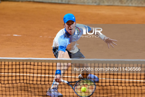 Vilius Gaubas from Lithuania is in action during the Internazionali di Verona - ATP Challenger 100 tennis tournament at Sports Club Verona i...