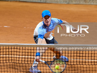 Vilius Gaubas from Lithuania is in action during the Internazionali di Verona - ATP Challenger 100 tennis tournament at Sports Club Verona i...