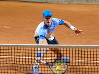 Vilius Gaubas from Lithuania is in action during the Internazionali di Verona - ATP Challenger 100 tennis tournament at Sports Club Verona i...