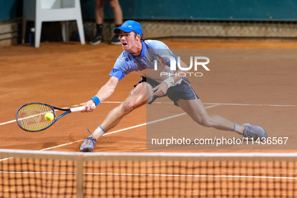 Vilius Gaubas from Lithuania is in action during the Internazionali di Verona - ATP Challenger 100 tennis tournament at Sports Club Verona i...