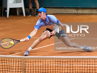 Vilius Gaubas from Lithuania is in action during the Internazionali di Verona - ATP Challenger 100 tennis tournament at Sports Club Verona i...