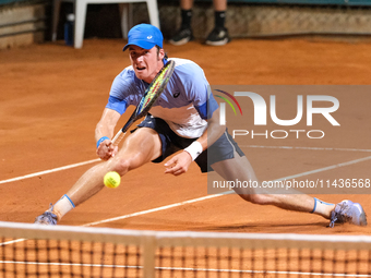 Vilius Gaubas from Lithuania is in action during the Internazionali di Verona - ATP Challenger 100 tennis tournament at Sports Club Verona i...