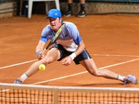 Vilius Gaubas from Lithuania is in action during the Internazionali di Verona - ATP Challenger 100 tennis tournament at Sports Club Verona i...