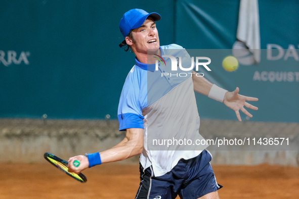 Vilius Gaubas from Lithuania is in action during the Internazionali di Verona - ATP Challenger 100 tennis tournament at Sports Club Verona i...