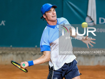 Vilius Gaubas from Lithuania is in action during the Internazionali di Verona - ATP Challenger 100 tennis tournament at Sports Club Verona i...