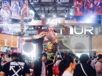 A statue of Guan Gong is standing at the Bilibili games booth at ChinaJoy 2024 in Shanghai, China, on July 26, 2024. (