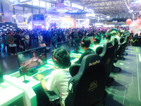 Visitors are participating in an e-sports competition at ChinaJoy 2024 in Shanghai, China, on July 26, 2024. (