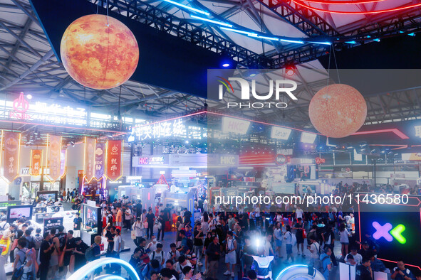 Huge crowds are gathering at the ChinaJoy 2024 exhibition hall in Shanghai, China, on July 26, 2024. 