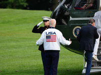 President Biden Wears US Olympic Team Attire As He Boards Marine One With His Sister Valerie Biden Owen's And Son Hunter Biden, in Washingto...