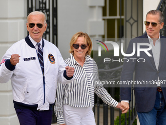 President Biden Wears US Olympic Team Attire As He Boards Marine One With His Sister Valerie Biden Owen's And Son Hunter Biden, in Washingto...