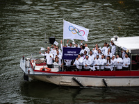 The boat is transporting the Refugee Olympic Team during the opening ceremony of the Paris Olympic Games in Paris, France, on July 26, 2024....