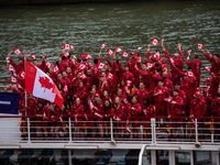 The boat is carrying the Canadian Olympic Team during the opening ceremony of the Paris Olympic Games in Paris, France, on July 26, 2024. (