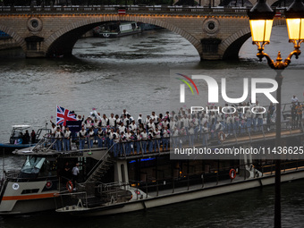 The boat is carrying the British Olympic Team during the opening ceremony of the Paris Olympic Games in Paris, France, on July 26, 2024. (