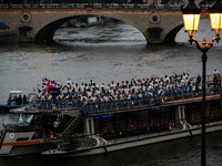 The boat is carrying the British Olympic Team during the opening ceremony of the Paris Olympic Games in Paris, France, on July 26, 2024. (