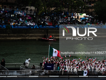 The boat carrying the Mexican Olympic team is sailing down the Seine during the opening ceremony of the Paris 2024 Olympics in Paris, France...