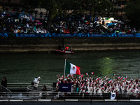 The boat carrying the Mexican Olympic team is sailing down the Seine during the opening ceremony of the Paris 2024 Olympics in Paris, France...