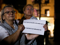 People are protesting against the screening of the film ''Green Border'' by Agnieszka Holland on the Main Square during the New Horizons Int...