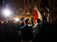 People are protesting against the screening of the film ''Green Border'' by Agnieszka Holland on the Main Square during the New Horizons Int...