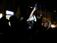 People are protesting against the screening of the film ''Green Border'' by Agnieszka Holland on the Main Square during the New Horizons Int...