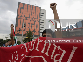 Students from the Isidro Burgos Normal School in Ayotzinapa are demonstrating in Mexico City, Mexico, to demand justice for the disappearanc...