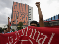 Students from the Isidro Burgos Normal School in Ayotzinapa are demonstrating in Mexico City, Mexico, to demand justice for the disappearanc...