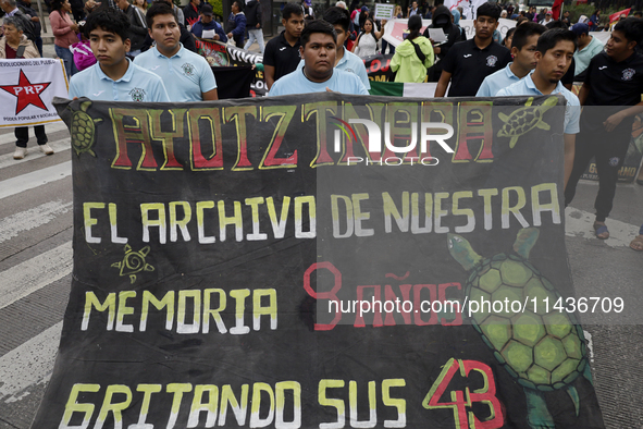 Students from the Isidro Burgos Normal School in Ayotzinapa are demonstrating in Mexico City, Mexico, to demand justice for the disappearanc...