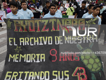 Students from the Isidro Burgos Normal School in Ayotzinapa are demonstrating in Mexico City, Mexico, to demand justice for the disappearanc...