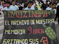 Students from the Isidro Burgos Normal School in Ayotzinapa are demonstrating in Mexico City, Mexico, to demand justice for the disappearanc...