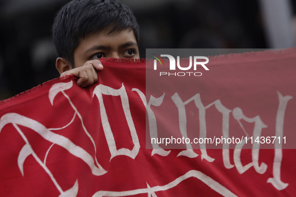 Students from the Isidro Burgos Normal School in Ayotzinapa are demonstrating in Mexico City, Mexico, to demand justice for the disappearanc...