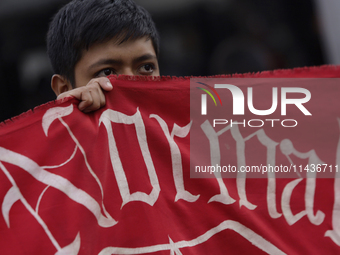 Students from the Isidro Burgos Normal School in Ayotzinapa are demonstrating in Mexico City, Mexico, to demand justice for the disappearanc...