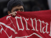 Students from the Isidro Burgos Normal School in Ayotzinapa are demonstrating in Mexico City, Mexico, to demand justice for the disappearanc...