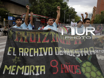 Students from the Isidro Burgos Normal School in Ayotzinapa are demonstrating in Mexico City, Mexico, to demand justice for the disappearanc...