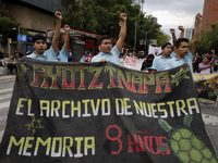 Students from the Isidro Burgos Normal School in Ayotzinapa are demonstrating in Mexico City, Mexico, to demand justice for the disappearanc...