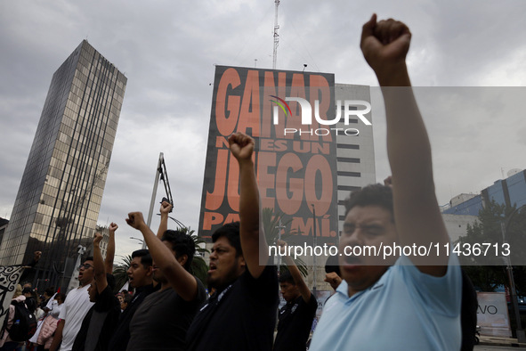 Students from the Isidro Burgos Normal School in Ayotzinapa are demonstrating in Mexico City, Mexico, to demand justice for the disappearanc...