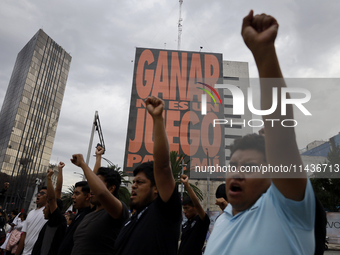 Students from the Isidro Burgos Normal School in Ayotzinapa are demonstrating in Mexico City, Mexico, to demand justice for the disappearanc...