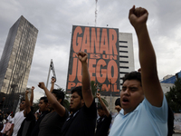 Students from the Isidro Burgos Normal School in Ayotzinapa are demonstrating in Mexico City, Mexico, to demand justice for the disappearanc...