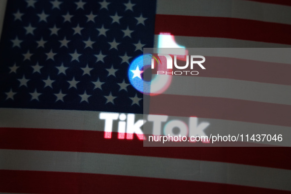 An American flag and TikTok are being displayed in Shanghai, China, on July 27, 2024. 