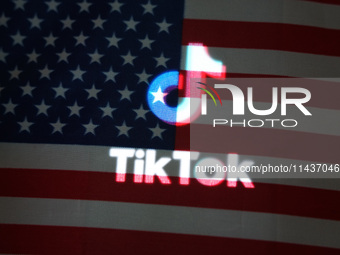 An American flag and TikTok are being displayed in Shanghai, China, on July 27, 2024. (