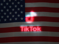 An American flag and TikTok are being displayed in Shanghai, China, on July 27, 2024. (