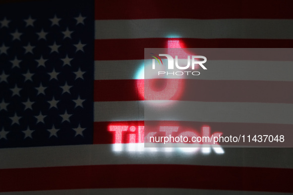 An American flag and TikTok are being displayed in Shanghai, China, on July 27, 2024. 