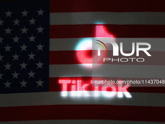 An American flag and TikTok are being displayed in Shanghai, China, on July 27, 2024. (