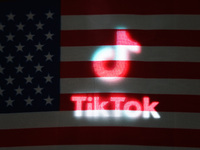 An American flag and TikTok are being displayed in Shanghai, China, on July 27, 2024. (