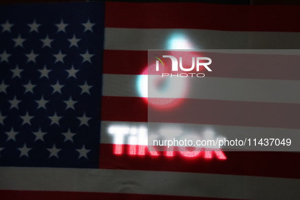 An American flag and TikTok are being displayed in Shanghai, China, on July 27, 2024. 