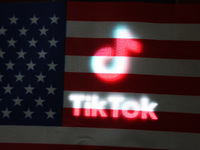 An American flag and TikTok are being displayed in Shanghai, China, on July 27, 2024. (