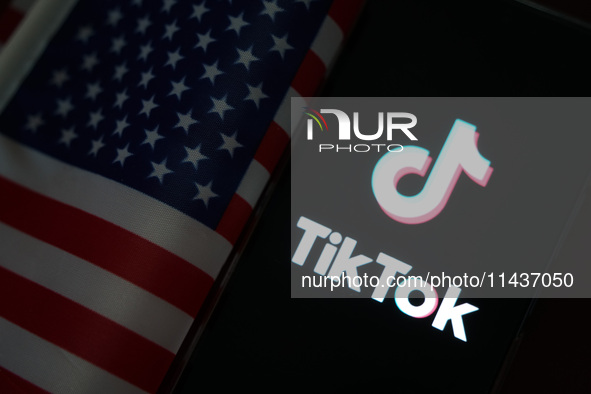 An American flag and TikTok are being displayed in Shanghai, China, on July 27, 2024. 